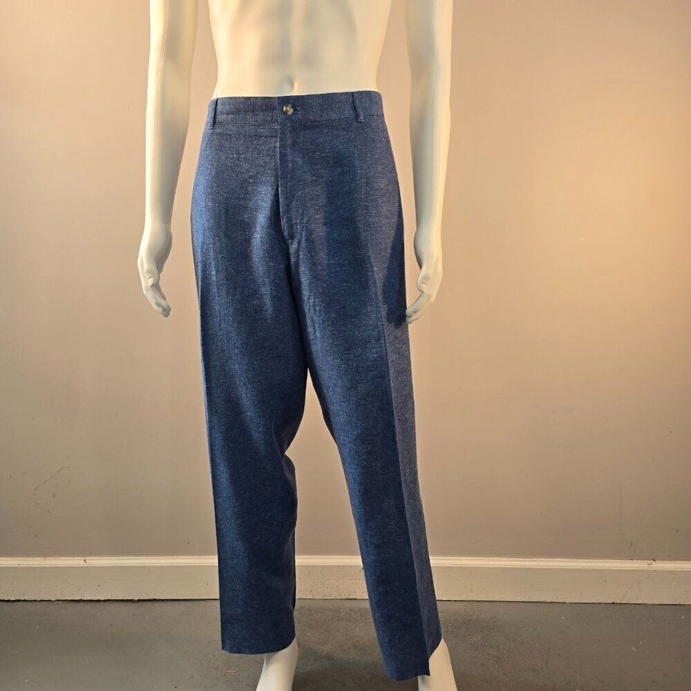 Alan Flusser Pants Heathered Blue Linen Blend Lightweight Size 40 x 30